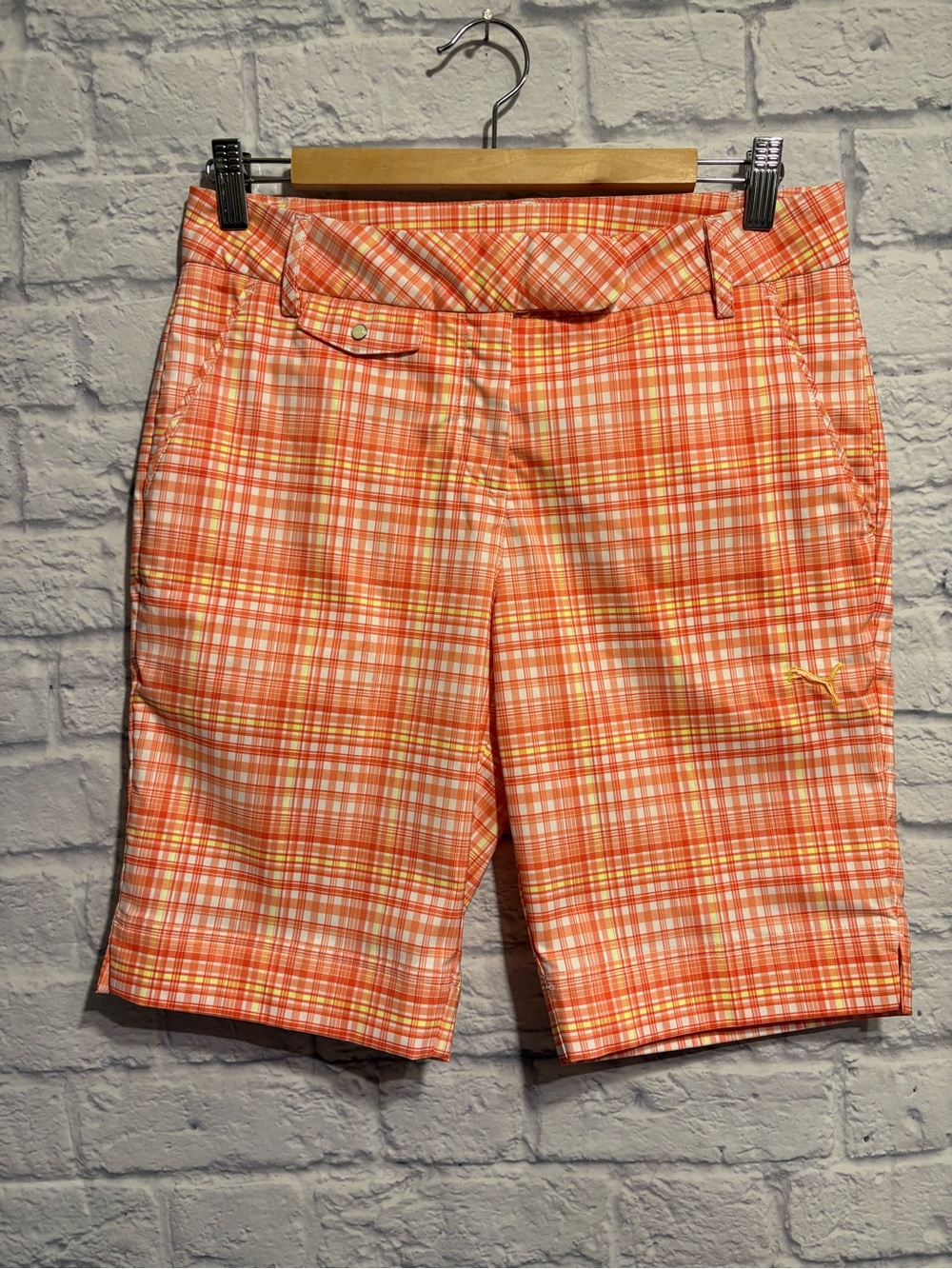 Puma Women's Orange & Yellow Plaid Golf Shorts Size 4